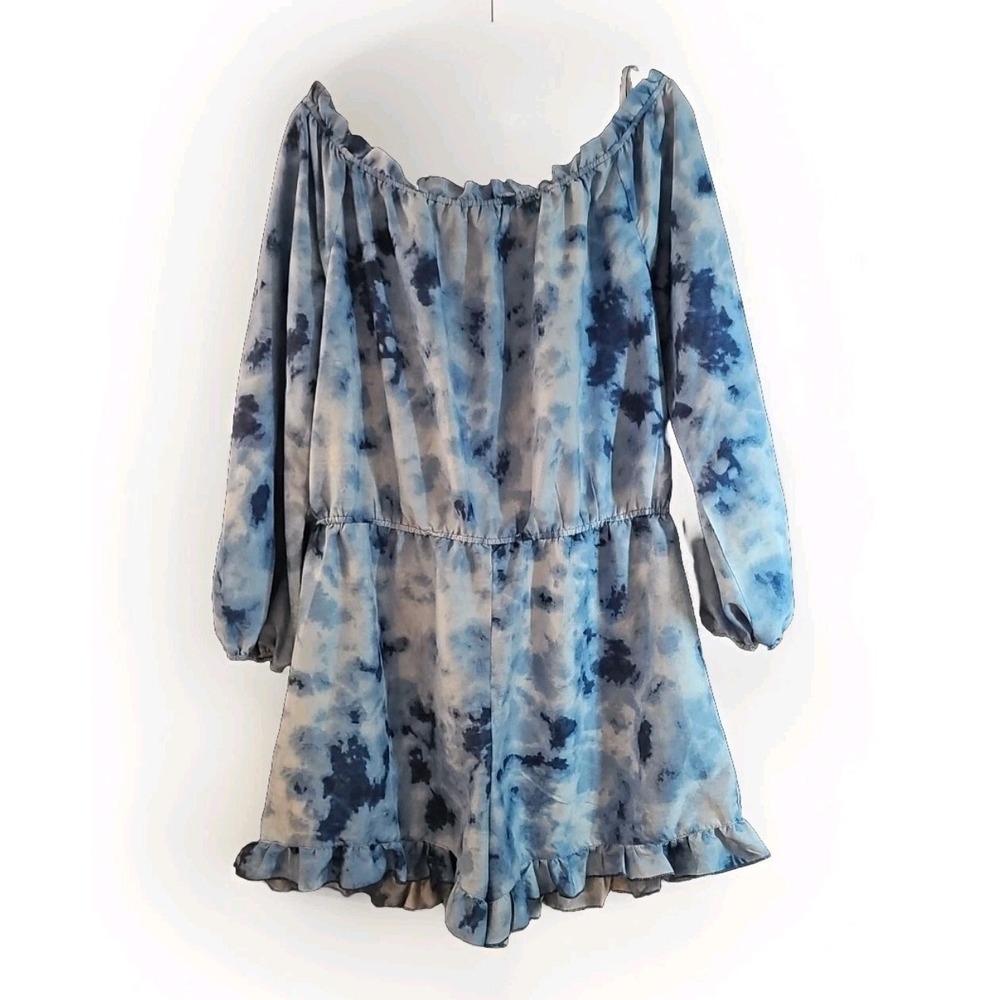 Tie Dye XL Retro Romper‎ Off Shoulder Elastic Drawstring Waist Ruffle #66